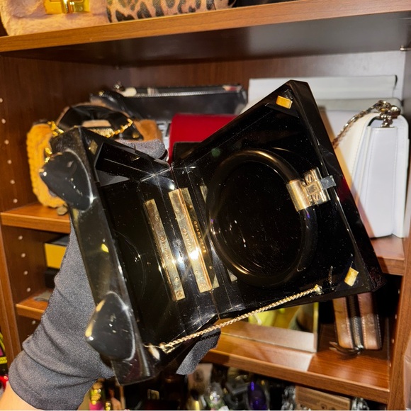 Charlotte Olympia Black Cat Handbag with Gold Accents - Picture 10 of 13